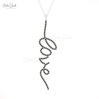 Love Word Proposal Pendant With 0.37 Ct Black Diamond Handmade Necklace In 14k Solid Gold
