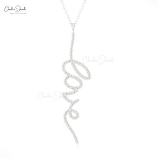 Genuine White Diamond Love Pendant In 14k Pure Gold Round Cut 0.9mm Dainty Necklace