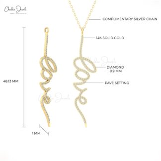 Genuine White Diamond Love Pendant In 14k Pure Gold Round Cut 0.9mm Dainty Necklace