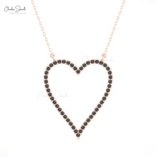Hollow Heart Chain Necklace With 1.5mm Black Diamond Birthstone Necklace In 14k Real Gold