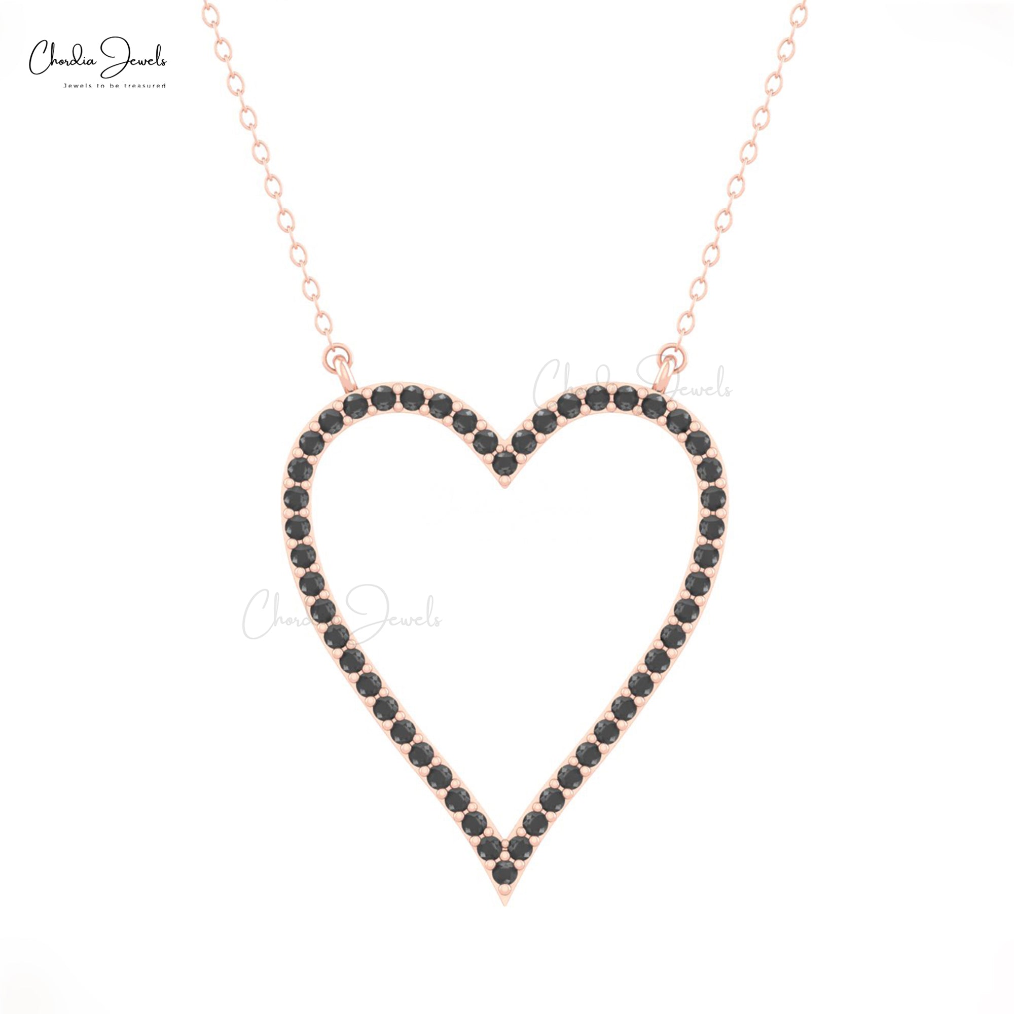 Hollow Heart Chain Necklace With 1.5mm Black Diamond Birthstone Necklace In 14k Real Gold