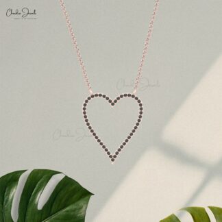 Hollow Heart Chain Necklace With 1.5mm Black Diamond Birthstone Necklace In 14k Real Gold