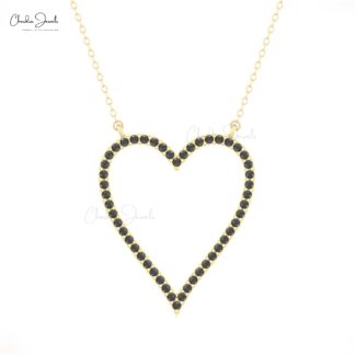 Hollow Heart Chain Necklace With 1.5mm Black Diamond Birthstone Necklace In 14k Real Gold