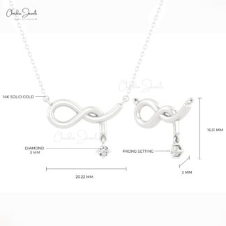 Infinity Curved Necklace In 3mm Diamond Solitaire Dainty Chain Necklace In Solid 14k Gold