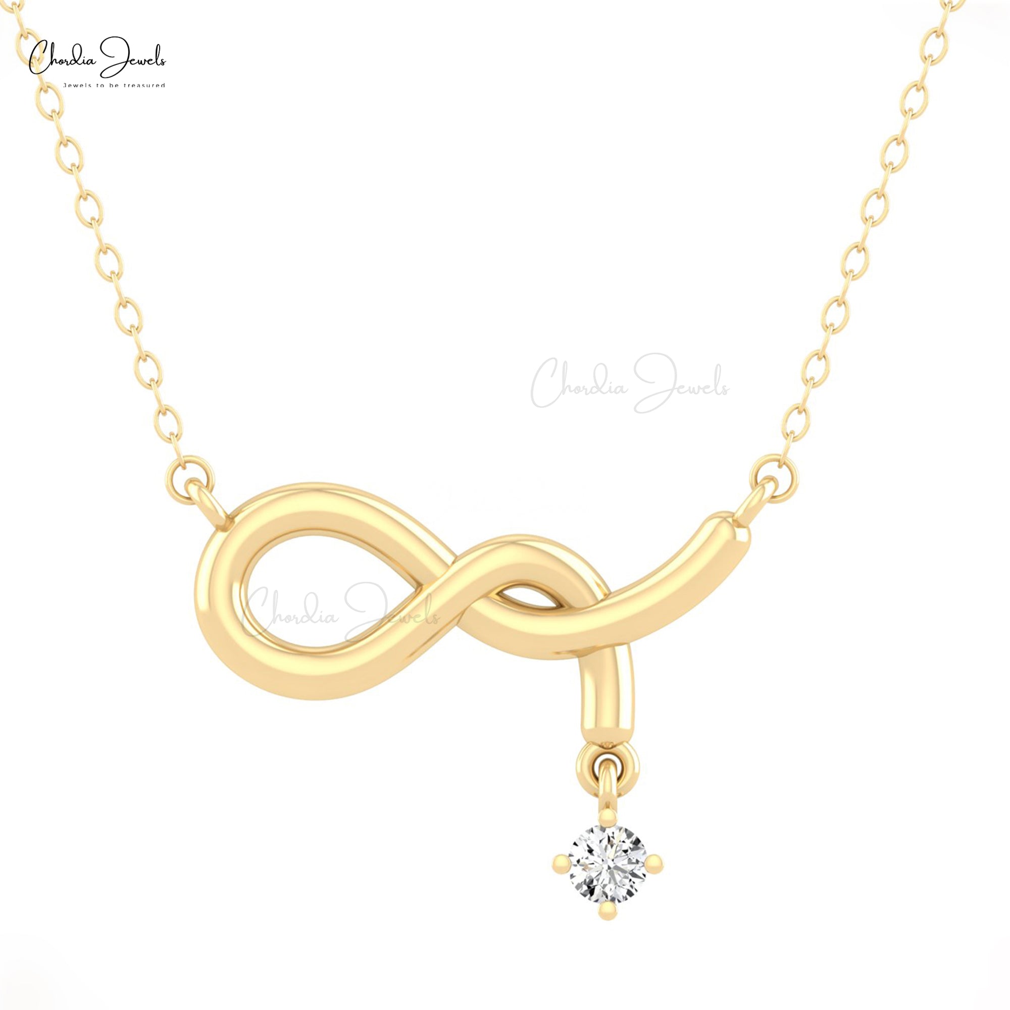 Infinity Curved Necklace In 3mm Diamond Solitaire Dainty Chain Necklace In Solid 14k Gold