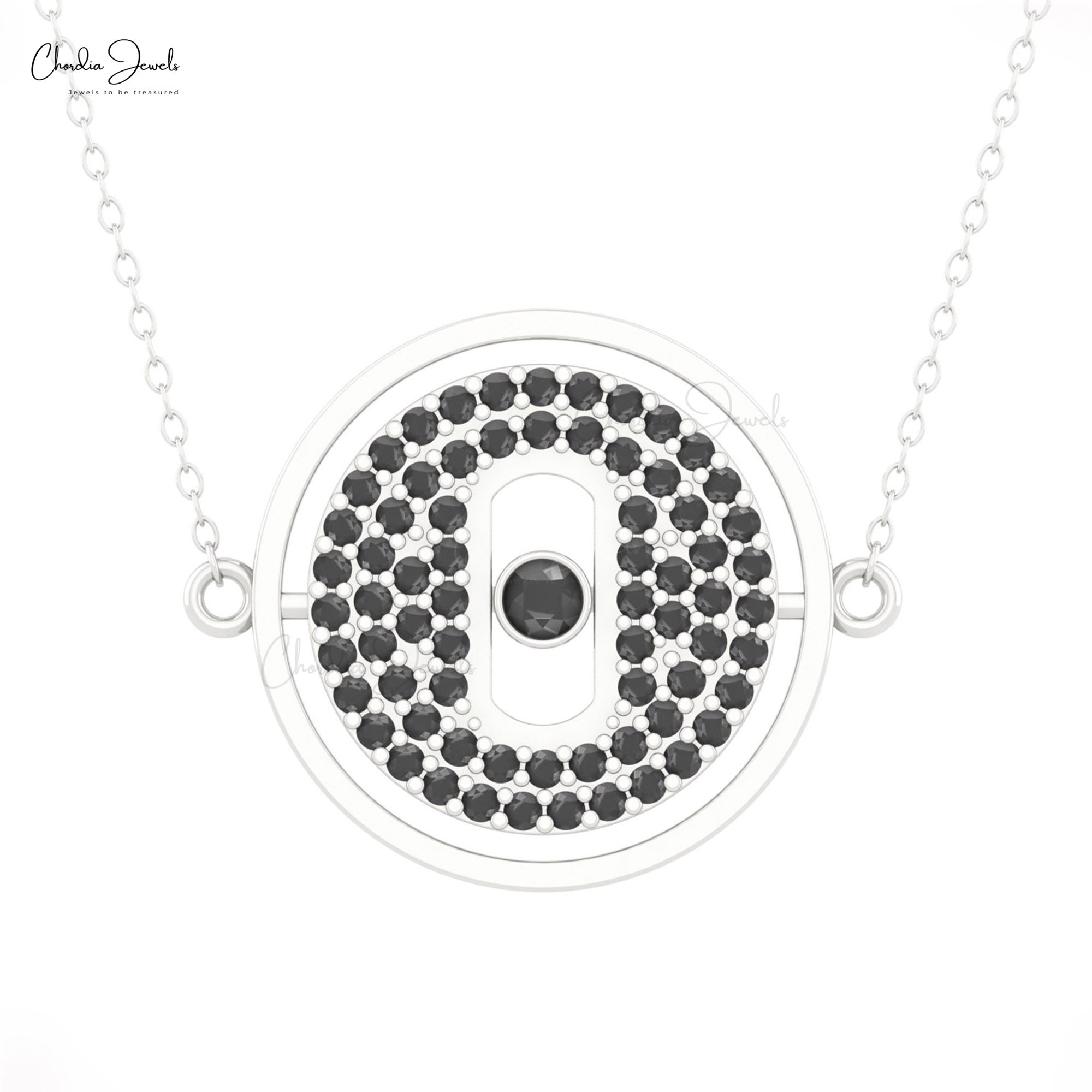 Moving Stone Chain Necklace With 1 Ctw Black Diamond 14k Solid Gold Cluster Fine Jewelry