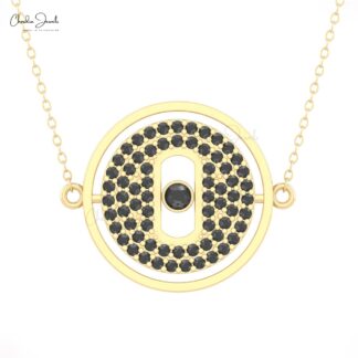 Moving Stone Chain Necklace With 1 Ctw Black Diamond 14k Solid Gold Cluster Fine Jewelry