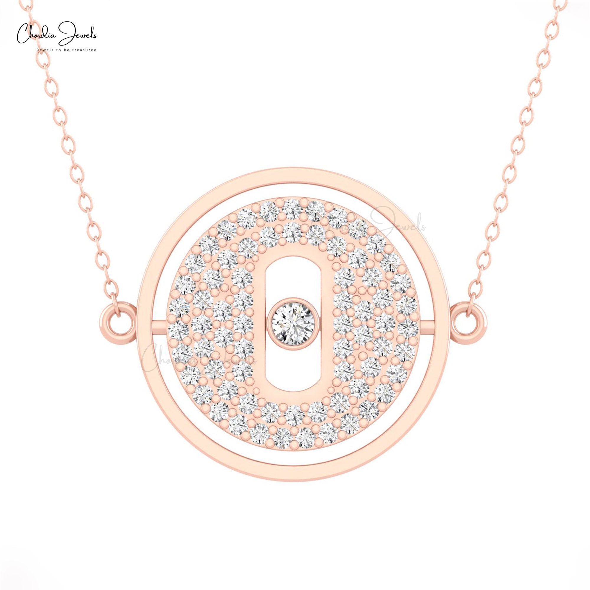 Locky Move Unique Necklace In 14k Solid Gold White Diamond Bezel Set Cluster Necklaces