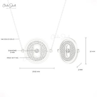 Locky Move Unique Necklace In 14k Solid Gold White Diamond Bezel Set Cluster Necklaces