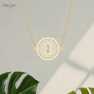 Locky Move Unique Necklace In 14k Solid Gold White Diamond Bezel Set Cluster Necklaces