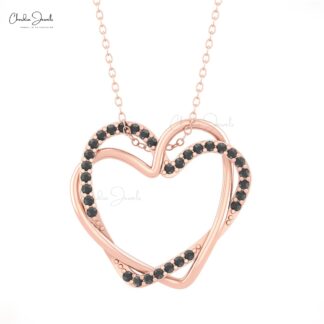 Overlapping Open Heart Pendant In Solid 14k Gold Black Diamond Pendants For Women