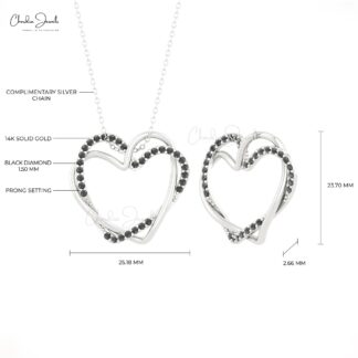 Overlapping Open Heart Pendant In Solid 14k Gold Black Diamond Pendants For Women