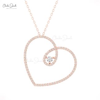 Open Heart Chain Necklace In 14k Pure Gold G-H Diamond 0.44 Ct Round Women Necklaces