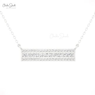 Minimal Cluster Bar Necklace With 0.65 Ct White Diamond Chain Necklaces In 14k Real Gold
