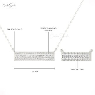 Minimal Cluster Bar Necklace With 0.65 Ct White Diamond Chain Necklaces In 14k Real Gold