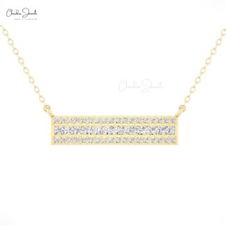Minimal Cluster Bar Necklace With 0.65 Ct White Diamond Chain Necklaces In 14k Real Gold