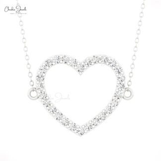 Open Heart Women Necklace In 14k Pure Gold White Diamond Pave Set Chain Necklaces