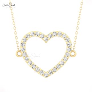 Open Heart Women Necklace In 14k Pure Gold White Diamond Pave Set Chain Necklaces