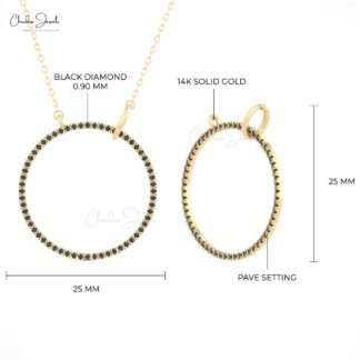 Open Circle Eternity Necklace With 0.30 Ct Black Diamond Chain Necklace In 14k Real Gold