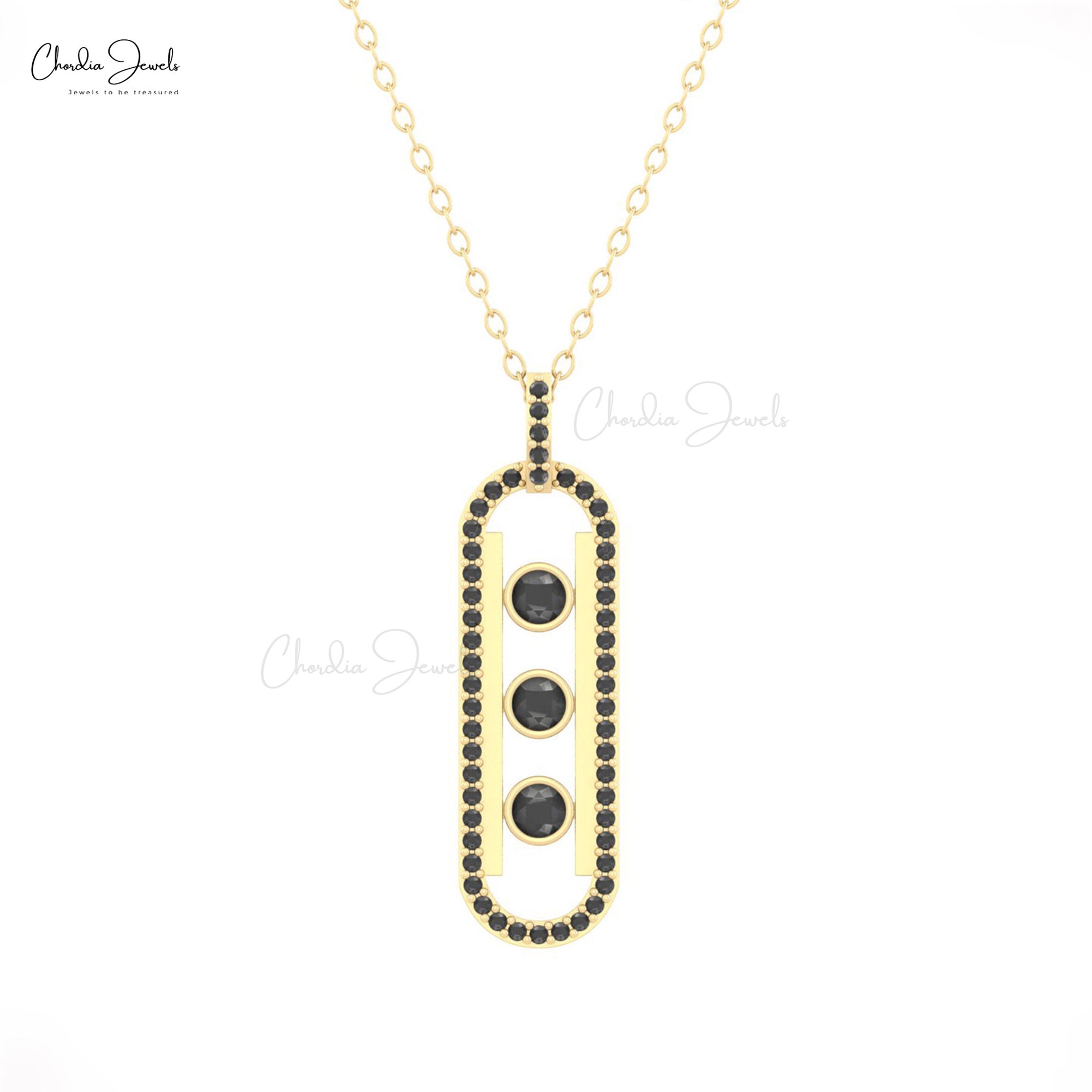 Move 10 Pendant with 14k Real Gold Black Diamond Bezel Set Moving Stone Pendant