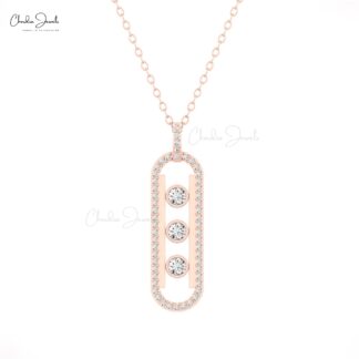 Moving Stone Pendant In 14k Pure Gold Round Diamond Handcraft Move 10 Necklaces