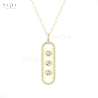 Moving Stone Pendant In 14k Pure Gold Round Diamond Handcraft Move 10 Necklaces