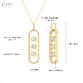 Moving Stone Pendant In 14k Pure Gold Round Diamond Handcraft Move 10 Necklaces