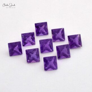100% Natural 3MM African Amethyst Square Cut Loose Gemstone, 1 Piece
