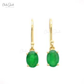 Natural Emerald Dangle Earrings In 14k Yellow Gold