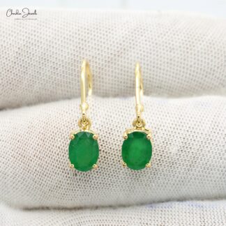 Natural Emerald Dangle Earrings In 14k Yellow Gold