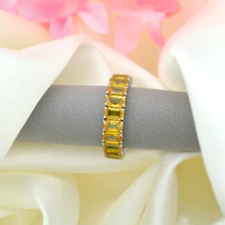 Genuine Yellow Sapphire Eternity Ring in Real 14k White Gold Band Valentine's Day Gift