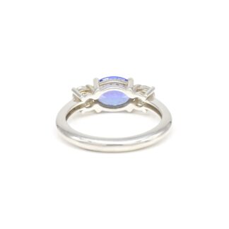 IGI Certified 3 Stone Ring In 14k White Gold Oval Tanzanite Diamond Proposal Rings