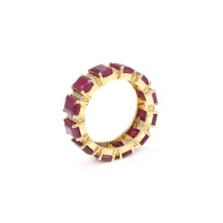 Natural Ruby Full Eternity Band Ring In 14k Real Yellow Gold Diamond Handmade Fine Jewelry