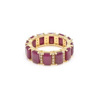 Natural Ruby Full Eternity Band Ring In 14k Real Yellow Gold Diamond Handmade Fine Jewelry