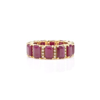 Natural Ruby Full Eternity Band Ring In 14k Real Yellow Gold Diamond Handmade Fine Jewelry