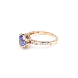 Gemstone Floral Ring In 14k Rose Gold Tanzanite And Diamond Engagement Verified Rings