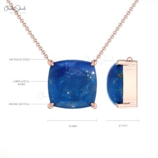 Natural Lapis Lazuli Solitaire Necklace In 14k Real Gold