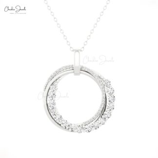 Open Circle Overlapping Pendant With 1.15 Ct White Diamond 14k Solid Gold Unique Necklace