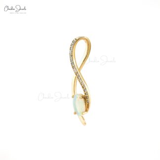 Natural Opal Gemstone Overlay Pendant in 14k Yellow Gold Diamond Handmade Necklace