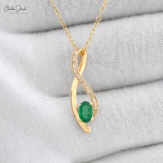 Overlay Pendant With Natural Emerald & Diamond Solid 14k Yellow Gold Light Weight Pendant
