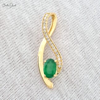 Overlay Pendant With Natural Emerald & Diamond Solid 14k Yellow Gold Light Weight Pendant