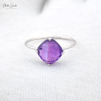 Natural Amethyst Gemstone Solitaire Ring 14k Solid Gold 2.4ct February Birthstone Ring