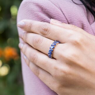 Marquise Full Eternity Band With 4.2 Ct Tanzanite Prong Set In 14k Yellow Gold Stack Ring