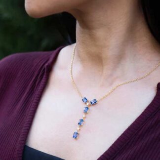 Lariat Y Chain Necklace In 14k Yellow Gold Tanzanite Diamond Light Weight Dangle Necklaces