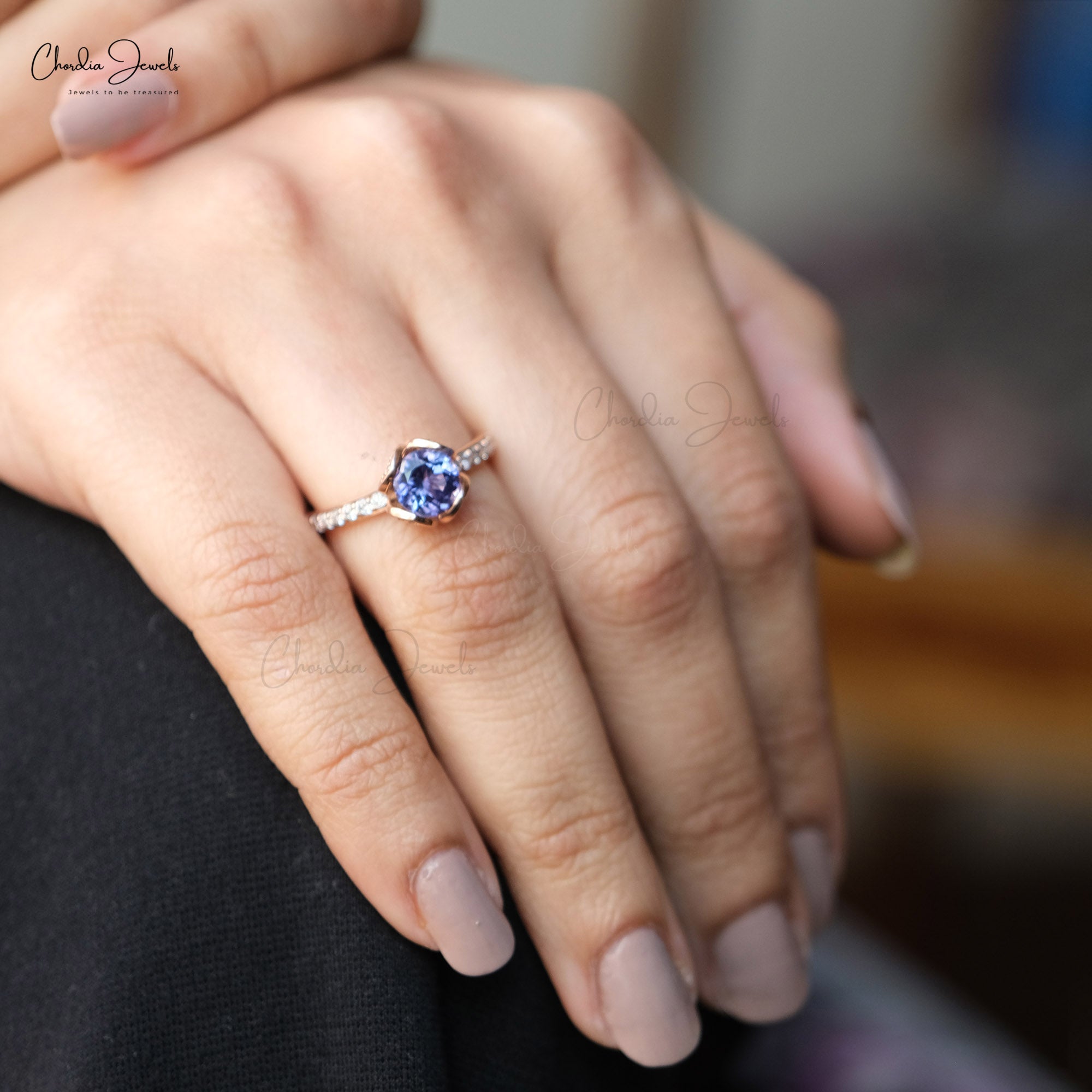 Gemstone Floral Ring In 14k Rose Gold Tanzanite And Diamond Engagement Verified Rings