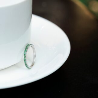 Genuine Emerald Gemstone Half Eternity Ring In 14K Solid White Gold