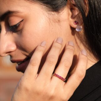 Half Eternity 7 Stone Band In 14k Yellow Gold Ruby 3mm Gemstone Stackable Ring Size US8