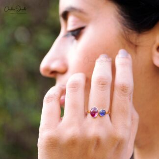 Oval Pink Tourmaline Adjustable Ring In 14k Yellow Gold Tanzanite Open Cuff 2 Stone Ring