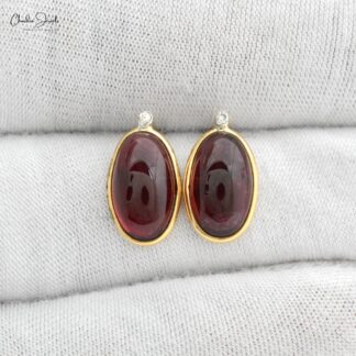 Gemstone Push Back Studs In 14k Yellow Gold Tourmaline And Diamond 2 Stone Earrings