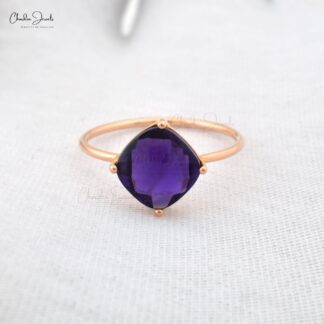 Natural 8mm Amethyst Gemstone Dainty Ring Solid 14K Rose Gold Birthstone Fine Jewelry